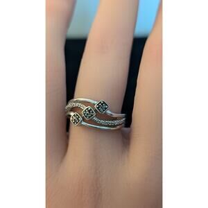 Vintage Natural Black & White Diamond Design 925 Sterling Silver Ring Size 7